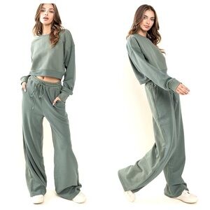 02 Comfy Waffle Contrast Sweatshirts and Pants Set